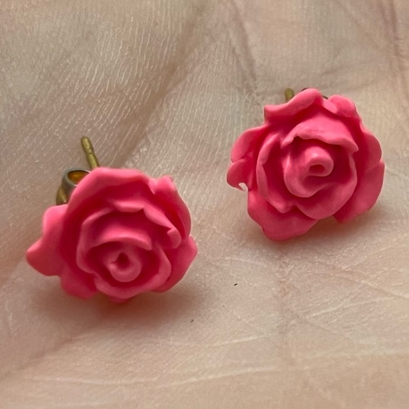Pink Rose Stud Earrings - Picture 5 of 5